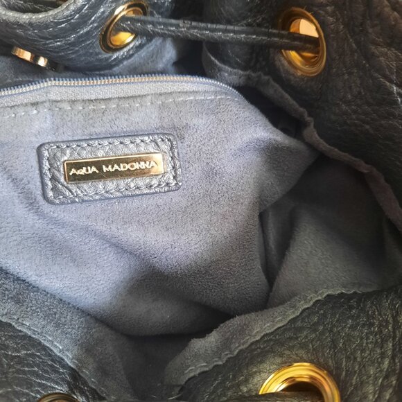 Large Aqua Madonna drawstring leather bag - Picture 13 of 14